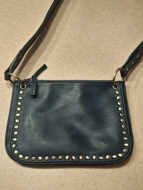 Anthropologie Teal Leather Studded Crossbody Bag